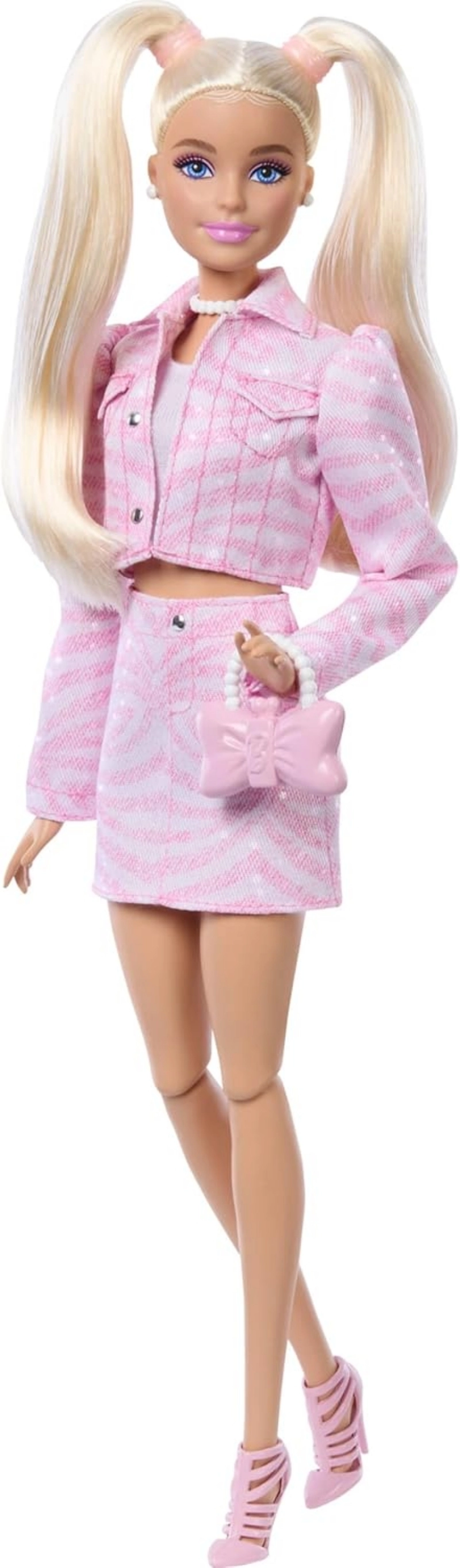 Barbie Deluxe Style Bebek - Pembe Kot Ceketli Sarışın Bebek JJN69 