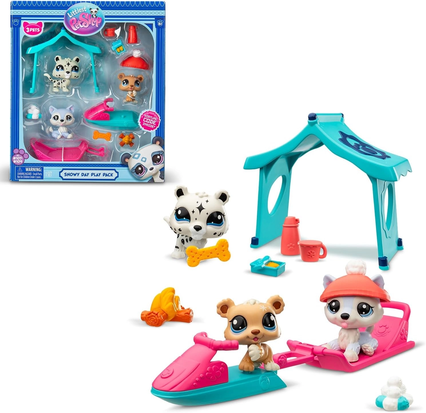 Littlest Pet Shop Karlı Gün Oyun Seti 3lü Miniş Husky, Ayı, Leopar 