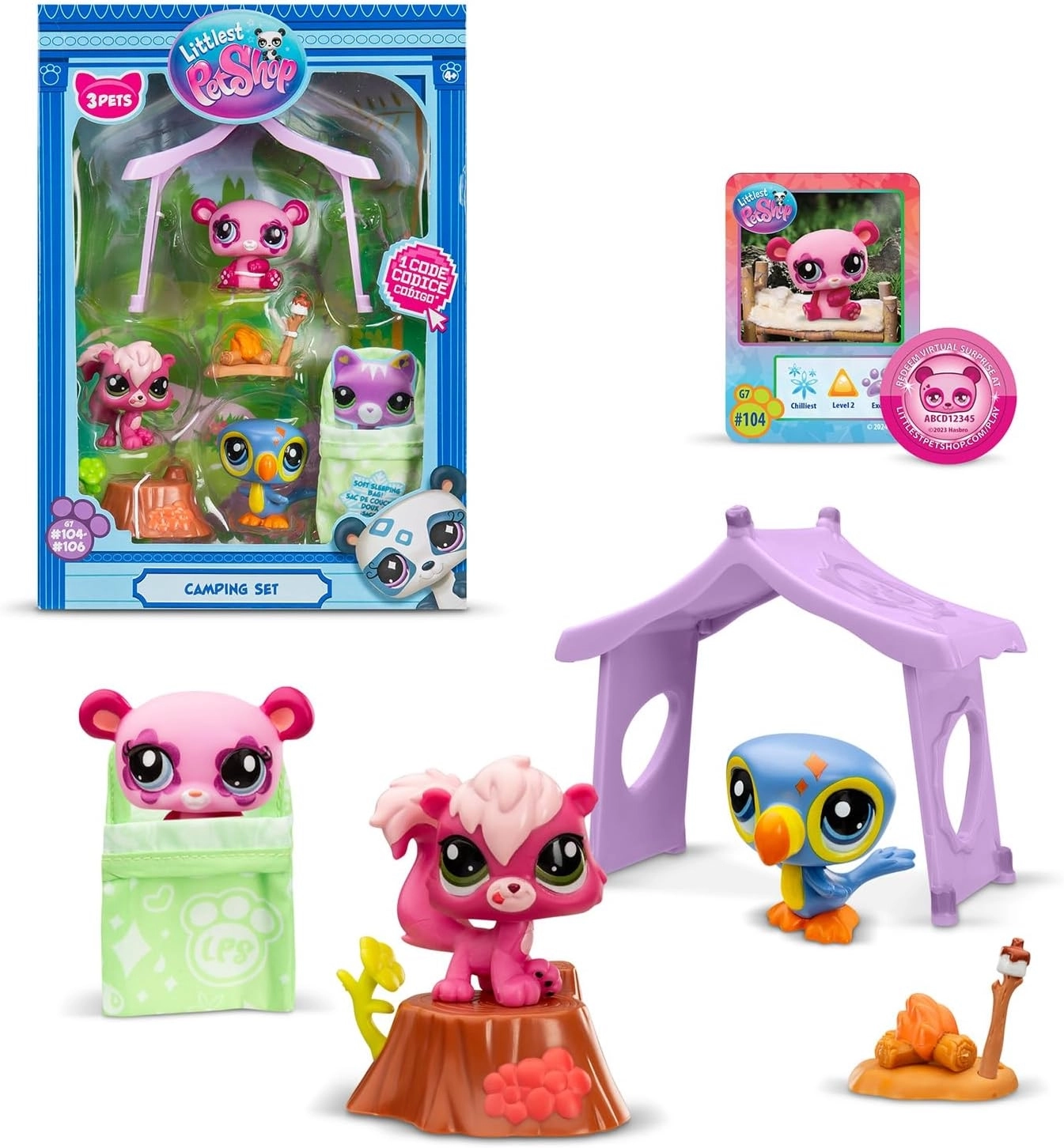 Littlest Pet Shop Kamp Macerası Oyun Seti 3lü Miniş Panda, Tukan, Sincap 