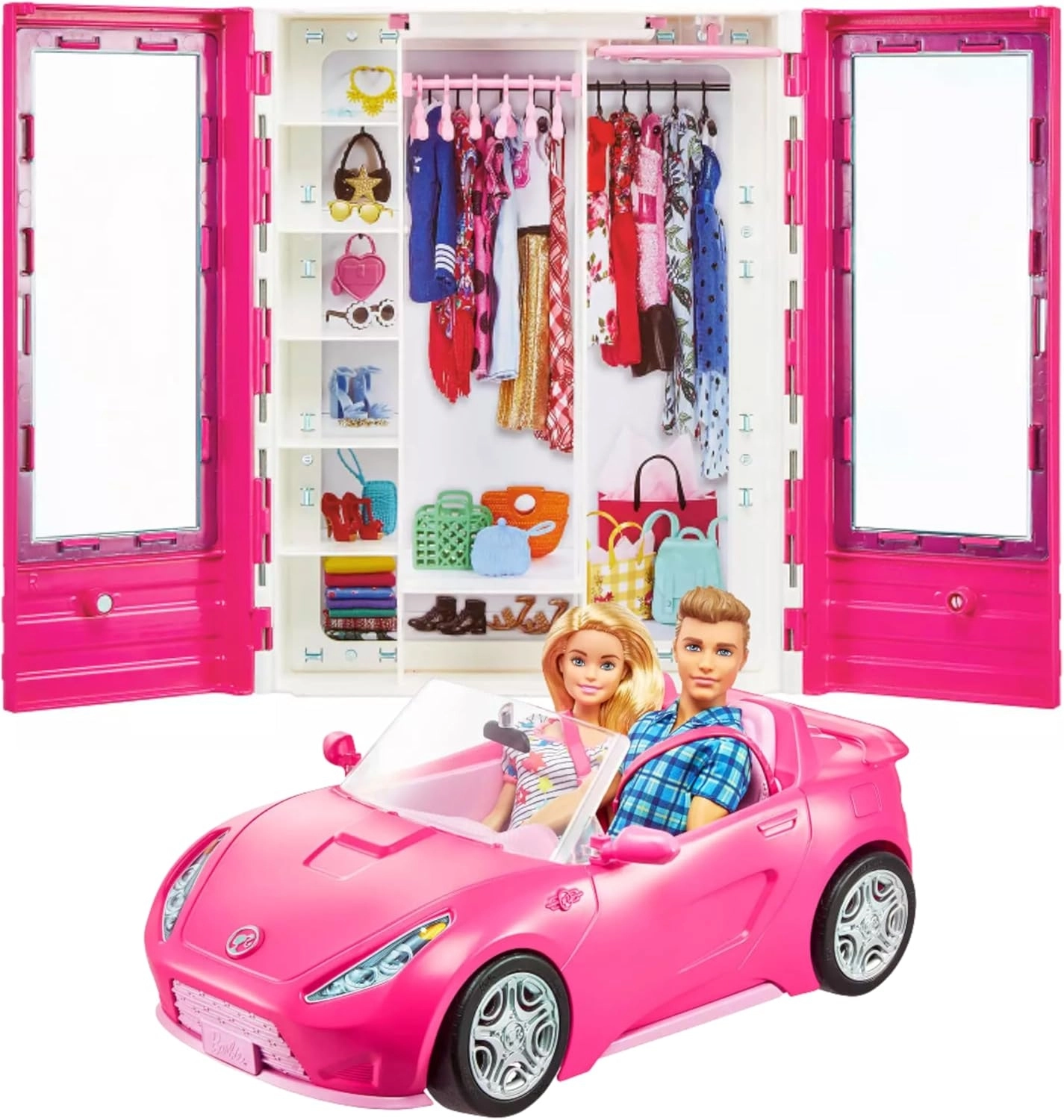 Barbie ve Ken Bebekler Araç ve Kıyafet Dolabı Oyun Seti GVK05