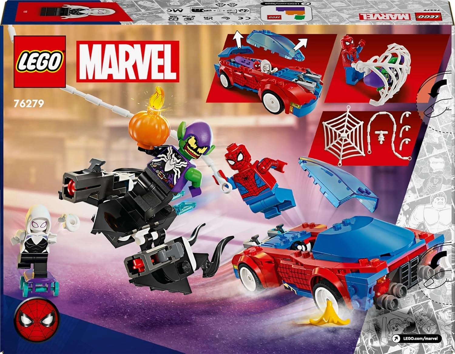 LEGO Marvel Örümcek Adam Yarış Arabası ve Venom Green Goblin 76279 
