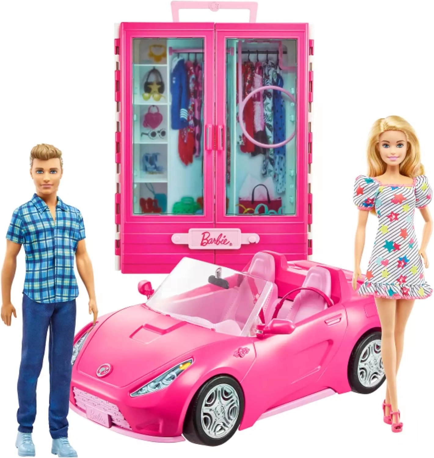 Barbie ve Ken Bebekler Araç ve Kıyafet Dolabı Oyun Seti GVK05