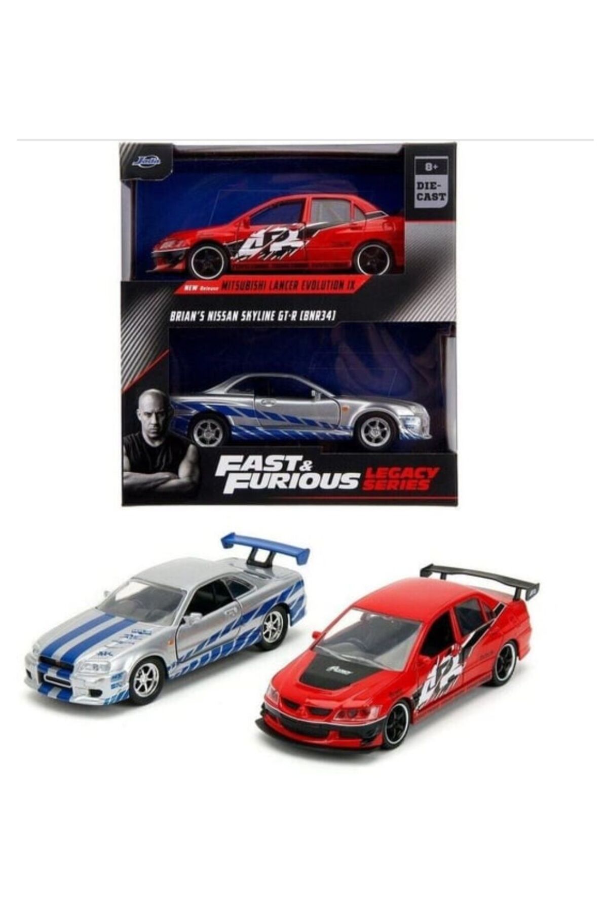 Jada Fast and Furious 2’li Set Nissan Skyline R34 - Mitsubishi Lancer Evo 1/32 Model Araba