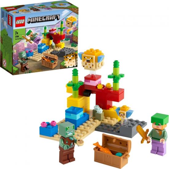 LEGO® Minecraft™ Mercan Kayalığı 21164 - Çocuklar için Alex, Boğuk ve Balığı İçeren fiziksel Minecraft Deniz Oyuncağı Yapım Seti (92 Parça)
