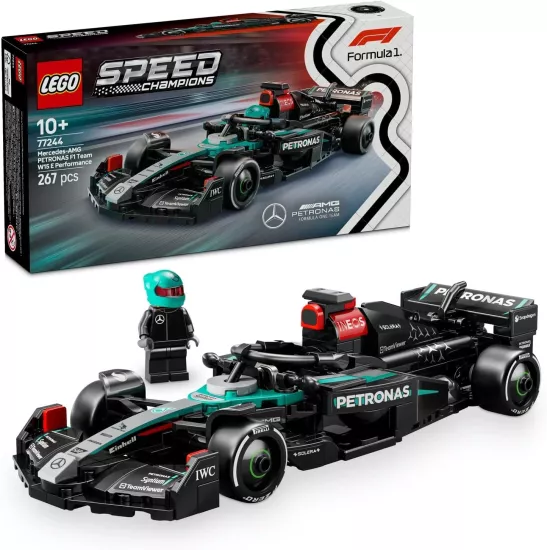 LEGO Speed Champions Mercedes-AMG F1 W15 Yarış Arabası 77244 – 10 Yaş ve Üzeri Kız ve Erkek Çocukları için Koleksiyonluk Sürücü Minifigürü İçeren Yapım Seti ve Sergileme Seti (267 Parça)