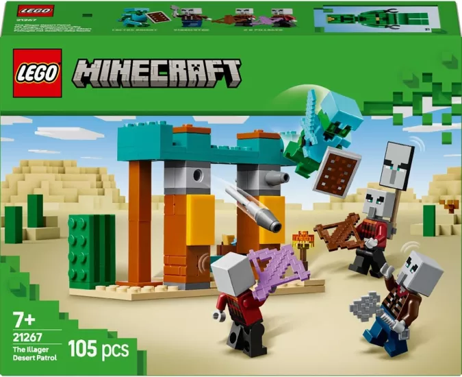 LEGO Minecraft Serseri Köylü Çöl Devriyesi 21267 – 7 Yaş ve Üzeri Kız ve Erkek Çocuklar için Pillager, Vindicatör ve Kaktüs Şövalyesi İçeren Oyuncak Yapım Seti, Rol Yapma Oyunu Doğum Günü Hediyesi