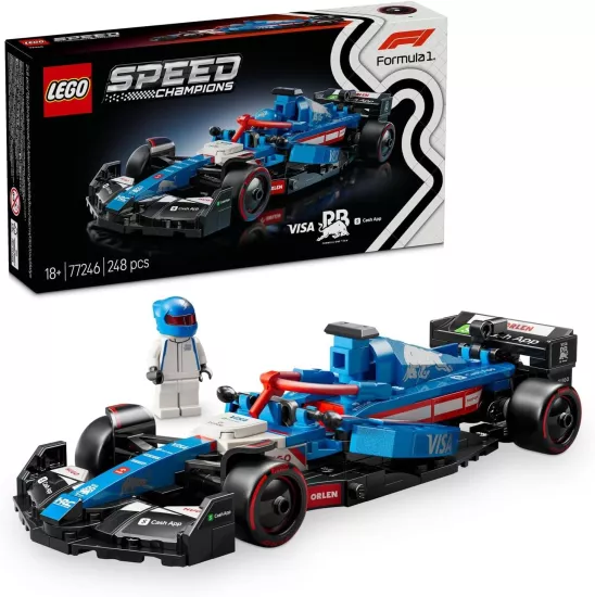 LEGO Speed Champions Visa Cash App RB VCARB 01 F1 Yarış Arabası 77246 – Yetişkinler için RB Kıyafeti ve Kanatlı Kask Giyen Sürücü Minifigürü İçeren Koleksiyonluk Yaratıcı Model Yapım Seti (248 Parça)
