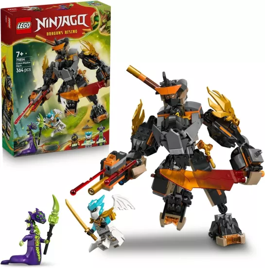 LEGO NINJAGO Cole’un Görev Robotu ve Ejderha Zane 71854-7 Yaş ve Üzeri Çocuklar için Çekiçli Cole, Kılıçlı Zane ve Asalı Asit Canavarı İçeren Yaratıcı Oyuncak Yapım Seti, Hediye Fikri (364 Parça)