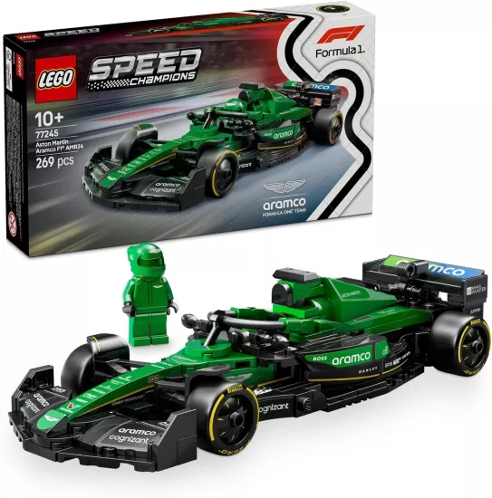 LEGO Speed Champions Aston Martin Aramco F1 AMR24 Yarış Arabası 77245 – 10 Yaş ve Üzeri için Koleksiyonluk Sürücü Minifigürü İçeren Yapım ve Sergileme Seti, Babalar Günü Hediyesi (269 Parça)