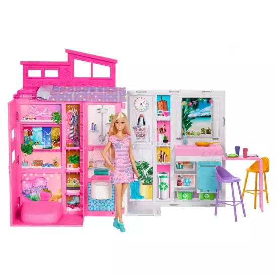 Barbie Portatif Tatil Evi Bebek ve Oyun Seti HRJ77