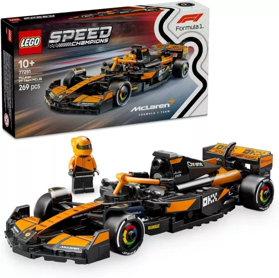 LEGO Speed Champions McLaren F1 Team MCL38 Yarış Arabası 77251 – 10 Yaş ve Üzeri Kız ve Erkek Çocukları ile Yetişkin Motorseverler için Sürücü Minifigürü İçeren Yapım ve Sergileme Seti (269 Parça)