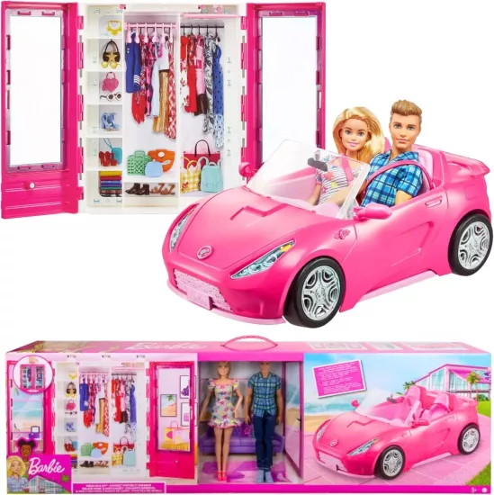 Barbie ve Ken Bebekler Araç ve Kıyafet Dolabı Oyun Seti GVK05