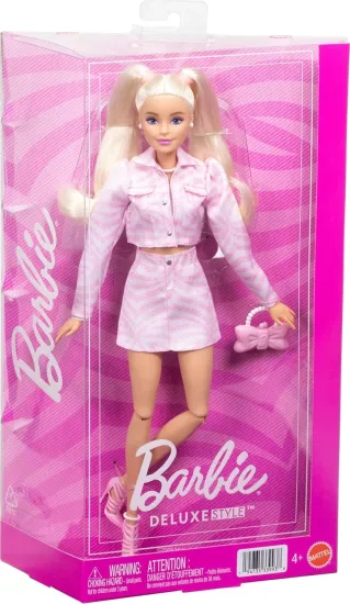 Barbie Deluxe Style Bebek - Pembe Kot Ceketli Sarışın Bebek JJN69 