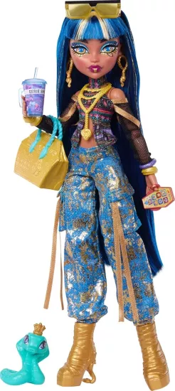 Monster High Cleo De Nile Bebek, Altın Kot Kargo Pantolonu ve aksesuarları JHK32