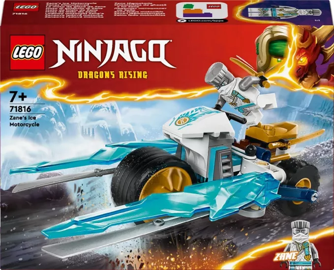 LEGO NINJAGO Zane’in Buz Motosikleti 71816 – 7 Yaş Üzeri Çocuklar için Doğum Günü Hediyesi Fikri, Turnuva Zırhlı ve 2 Katana Kılıcı Tutan Zane Minifigürü İçeren Yaratıcı Oyuncak Yapım Seti (84 Parça)