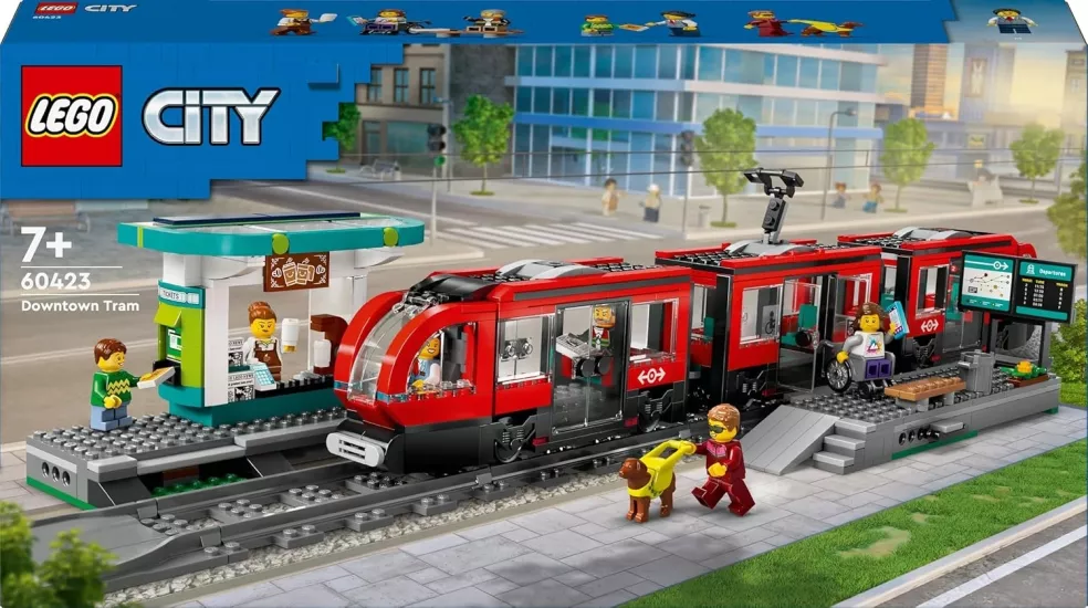 LEGO City Şehir Merkezi Tramvay İstasyonu 60423-7 Yaş ve Üzeri Kız ve Erkek Çocuklar için 6 Minifigür ve 1 Yardımcı Köpek Figürü İçeren Araç Yapım Seti, Doğum Günü Hediyesi Fikri (811 Parça)