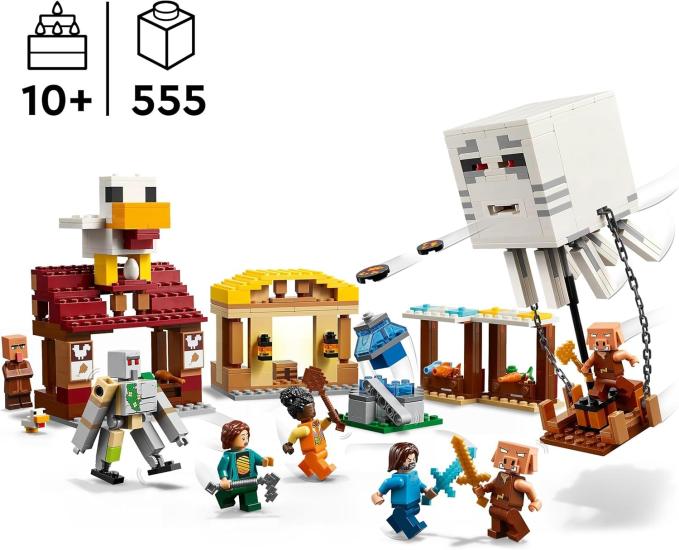 LEGO Minecraft Hortlak Balon Köy Saldırısı 21273-10 Yaş ve Üzeri Çocuklar için Steve, Dawn, Piglin ve Duruşu Ayarlanabilir Demir Golem Minifigürleri İçeren Yaratıcı Oyuncak Yapım Seti (555 Parça)