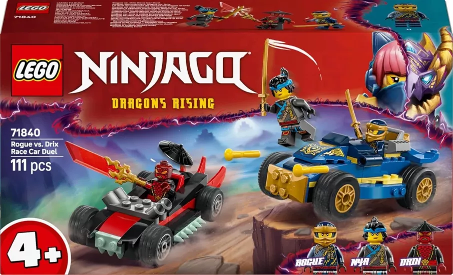 LEGO NINJAGO Rogue ile Drix Yarış Arabası Düellosu, 111 Parça, Ninja Savaşçıları, Eğitici Yapım Seti, Aksiyon Oyuncağı, 71840