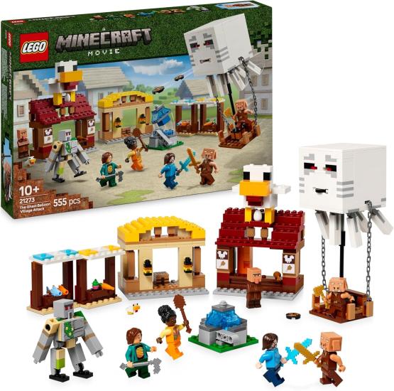 LEGO Minecraft Hortlak Balon Köy Saldırısı 21273-10 Yaş ve Üzeri Çocuklar için Steve, Dawn, Piglin ve Duruşu Ayarlanabilir Demir Golem Minifigürleri İçeren Yaratıcı Oyuncak Yapım Seti (555 Parça)