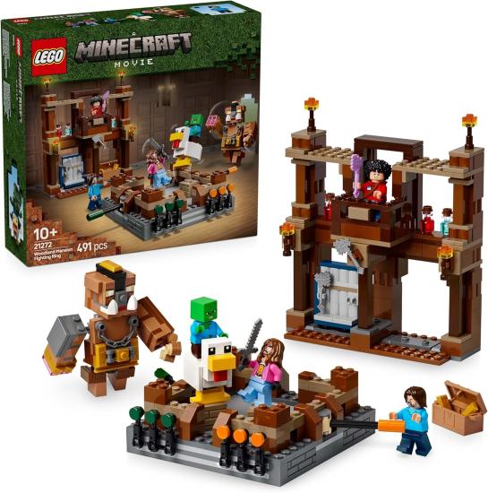 LEGO Minecraft Movie Orman Malikanesi Dövüş Ringi 21272-10 Yaş Üzeri Kız ve Erkek Çocuklar için Tavuk Jokey ve Duruşu Ayarlanabilir Büyük Domuz Minifigürleri İçeren Yaratıcı Oyuncak Yapım Seti (491 Pa