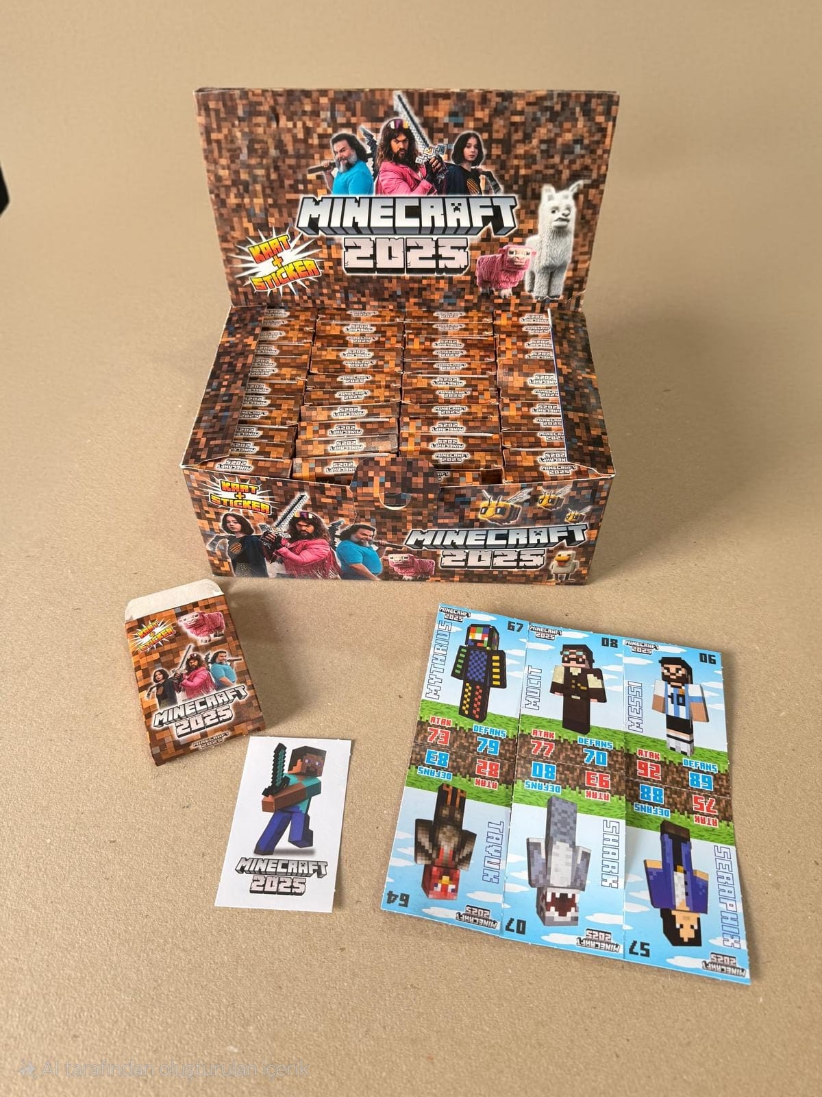 Minecraft 2025 Karakter Figür Kartları 48 Mini Kutu Toplam 288 Kart 48 Sticker